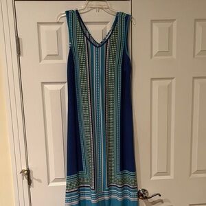 Christopher & Banks Navy, Teal & Blue Vertical Stripe Maxi Dress